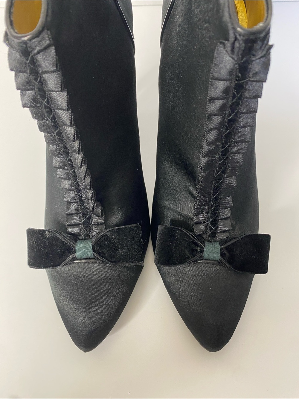 Hale Bob Classic Black satin Ankle Booties with velvet Bow - Picture 7 of 8